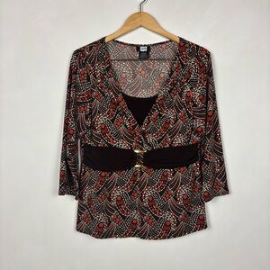 Studio 1940 Brown Orange Retro Y2K Belted Blouse L Made in USA Vintage